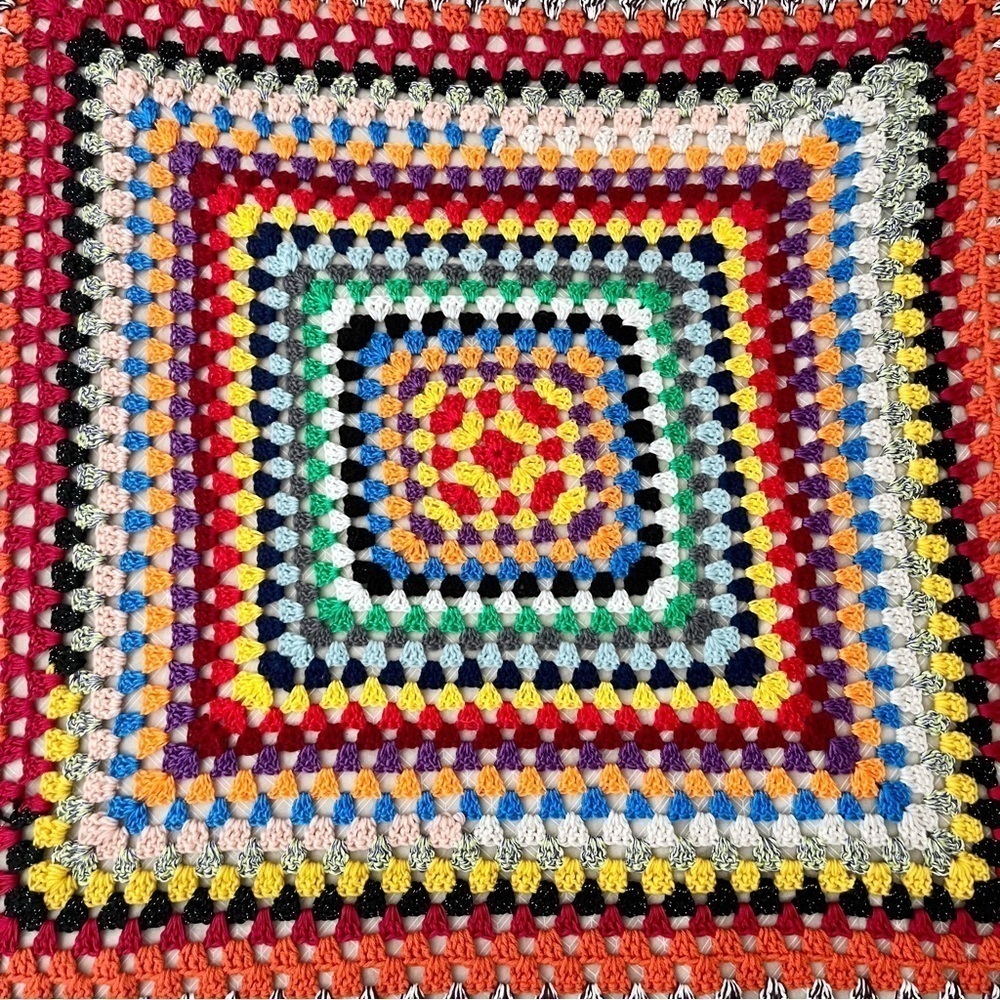 Vintage Granny Square Crocheted Afghan Multicolored Boho Throw Blanket Handmade - Picture 3 of 13